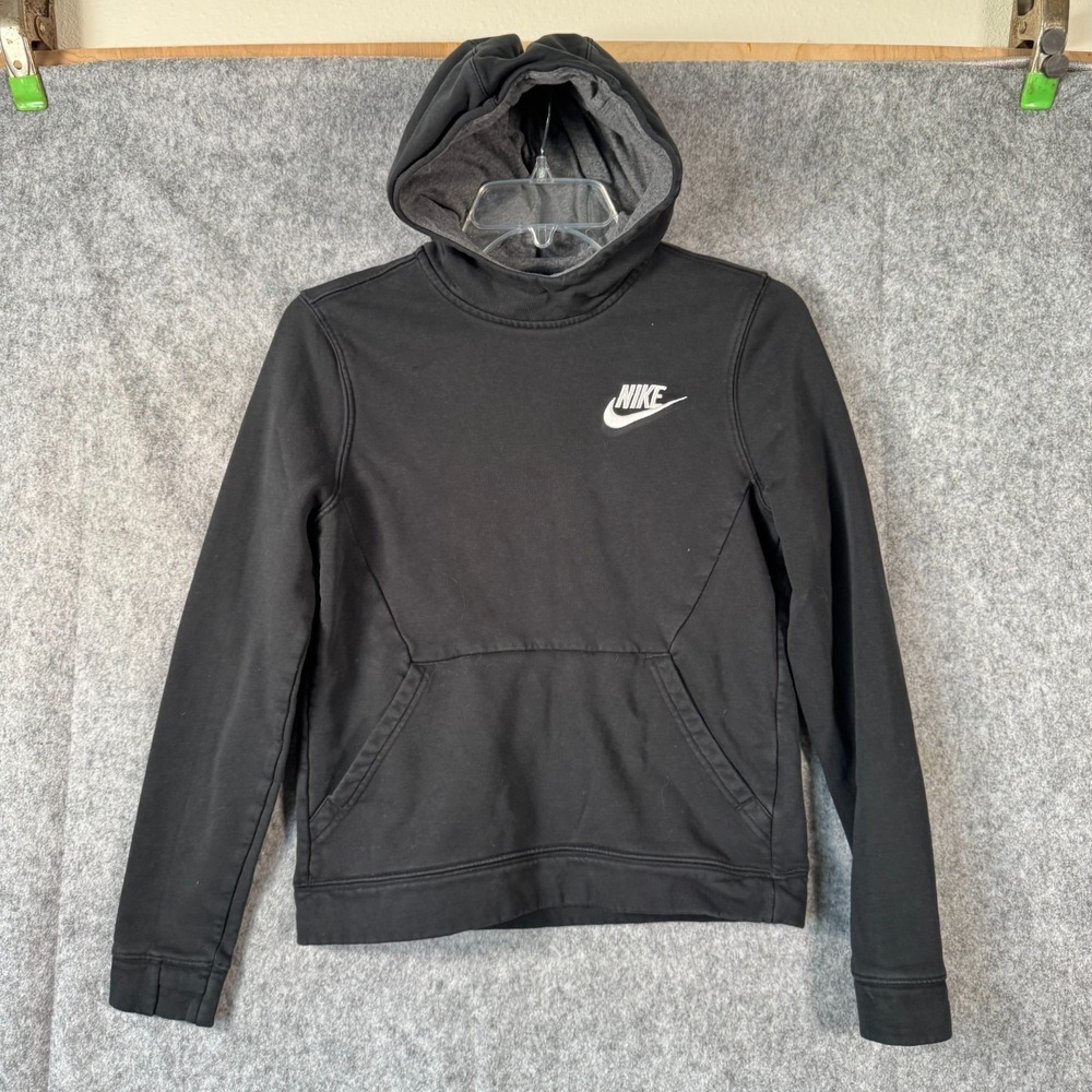 Nike Sweatshirt Hoodie Pullover‎ Girls Size Medium Black Swoosh Tech Sportswear